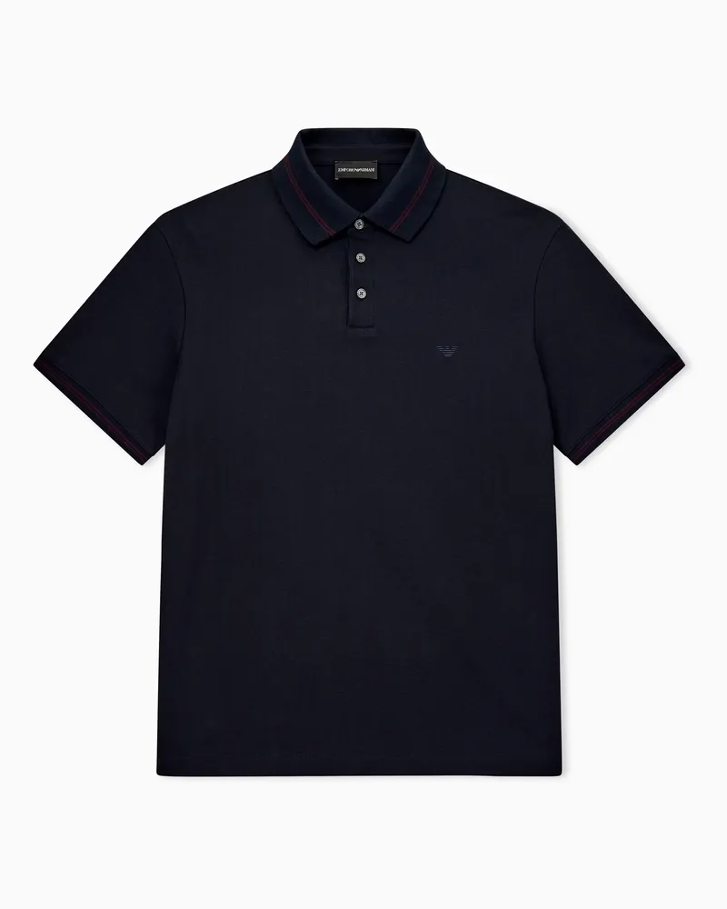 Emporio Armani Polo in piquet con ricamo logo Blu