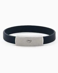 Emporio Armani OFFICIAL STORE Bracciale In Pelle Blu Argento