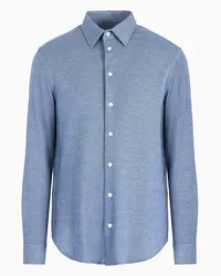 Emporio Armani OFFICIAL STORE Camicia In Jersey Armaturato Misto Lyocell Motivo Pied De Poule Asv Blu