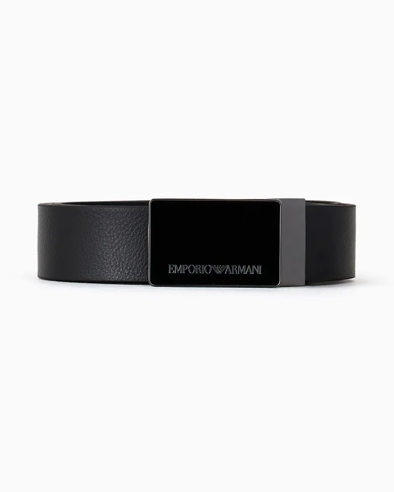 Emporio Armani Cintura in pelle granata con placca Nero