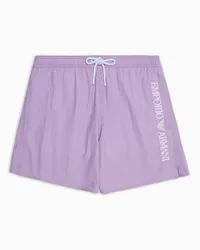 Emporio Armani OFFICIAL STORE Costume Shorts In Tessuto Crinkle Con Ricamo Logo Laterale Rosa