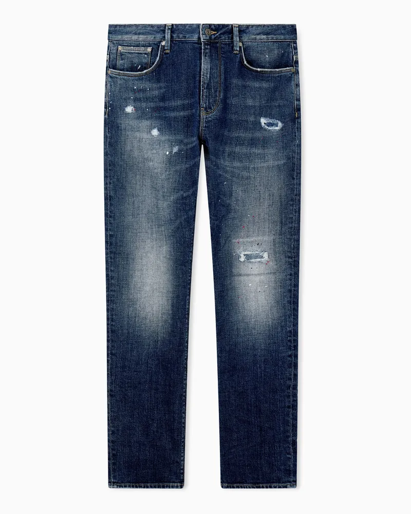Emporio Armani Jeans 5 tasche slim fit in denim elasticizzato con strappi Blu
