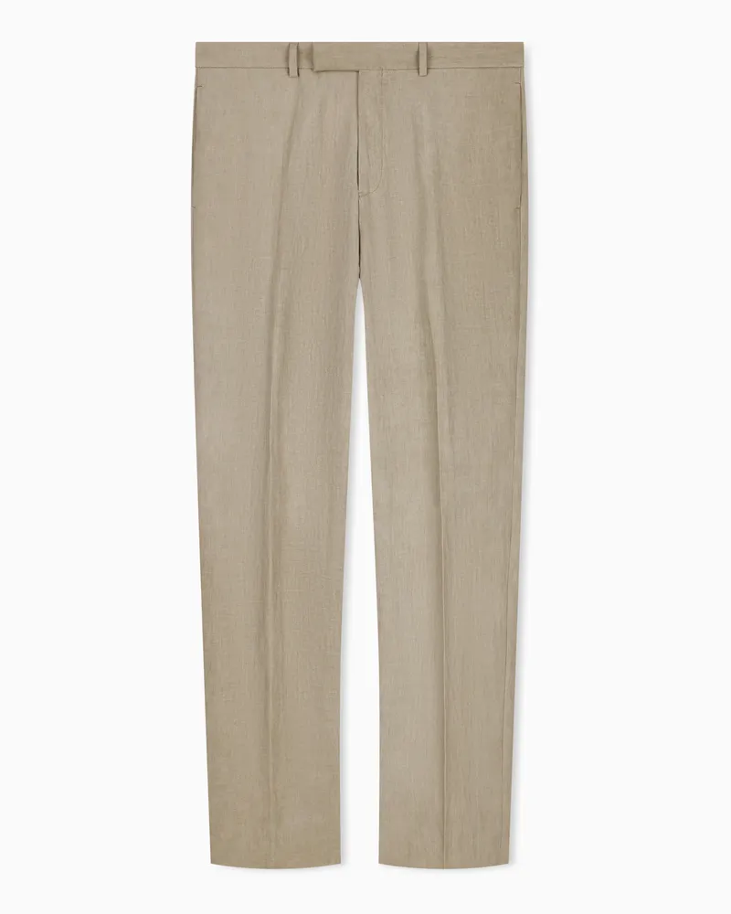 Emporio Armani Pantaloni in crepe misto lino effetto faded Beige