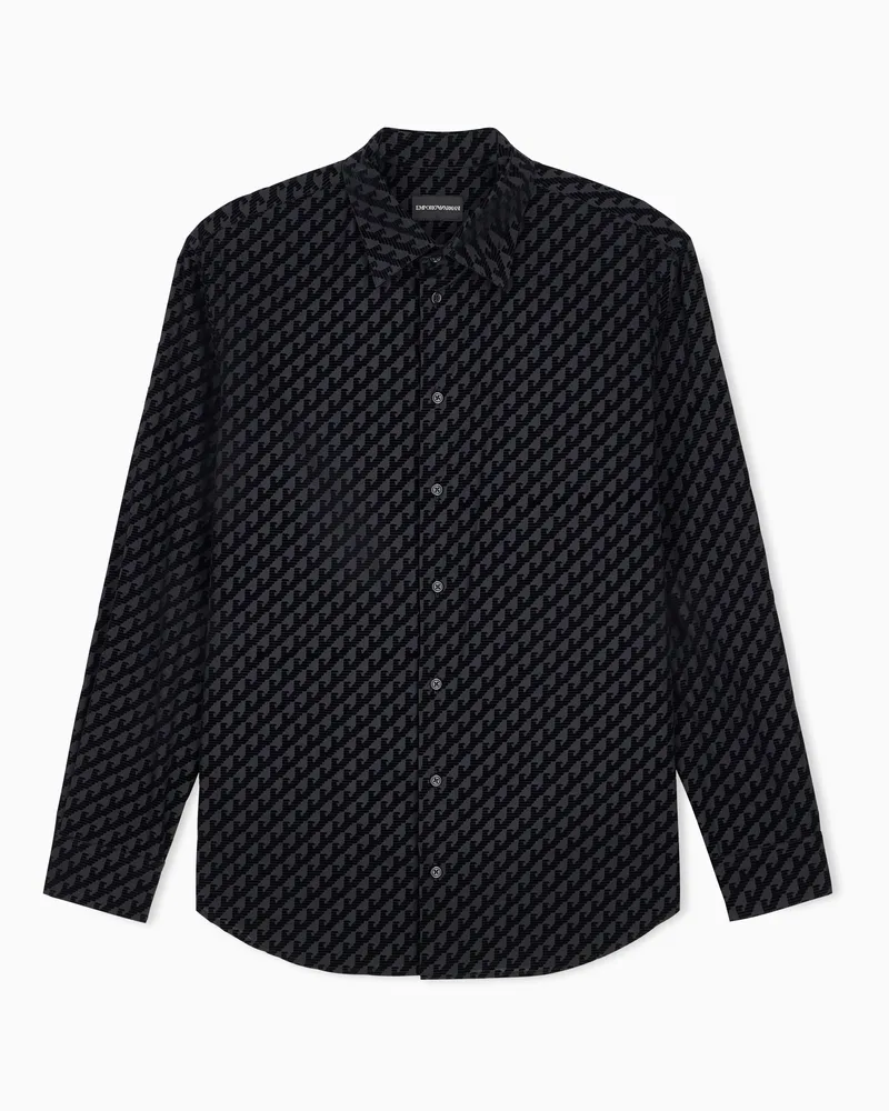 Emporio Armani Camicia in cotone floccato Nero