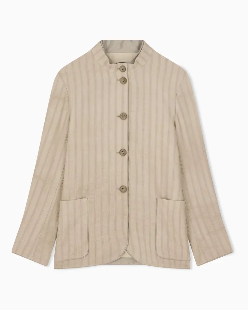 Emporio Armani Giacca in tessuto dobby operato a righe tinto freddo Beige