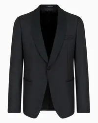 Emporio Armani OFFICIAL STORE Giacca Monopetto In Fresco Lana Vergine Pettinata Con Revers Scialle In Raso Nero