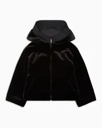 Emporio Armani OFFICIAL STORE Blouson Effetto Fur Con Zip E Cappuccio Nero