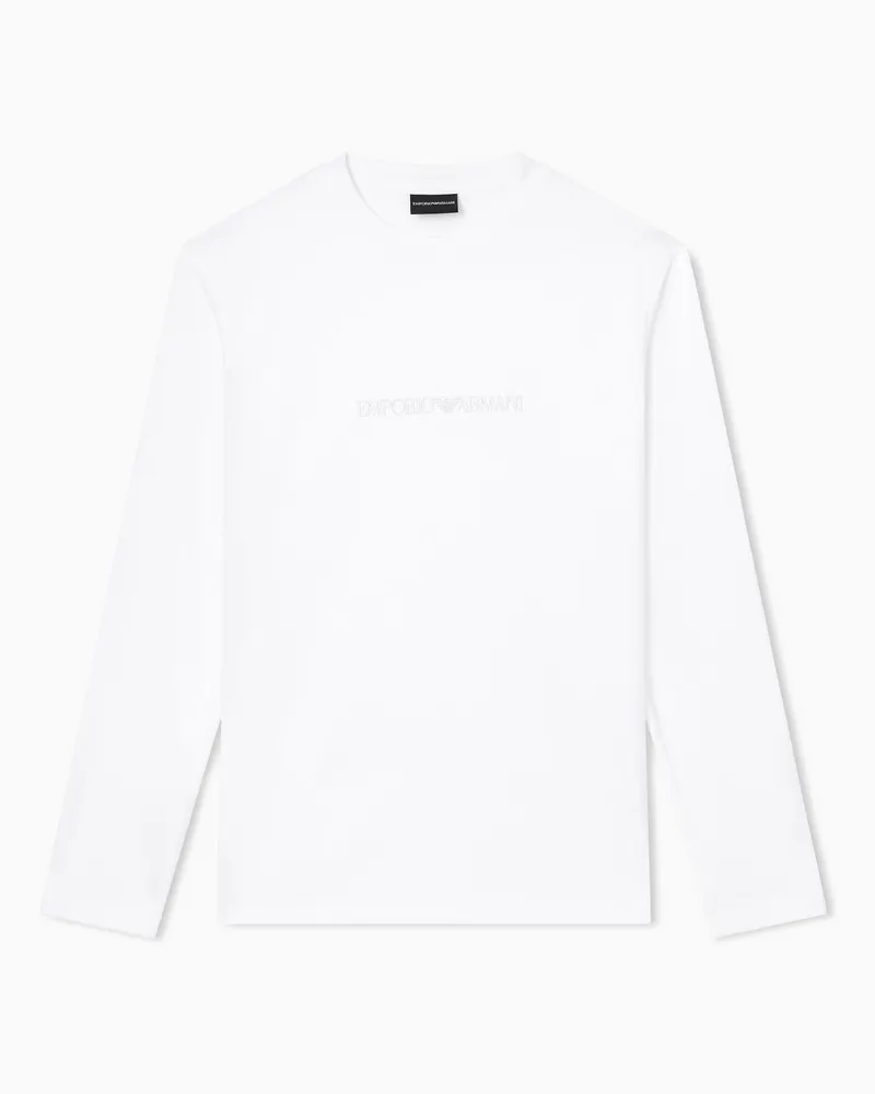 Emporio Armani Maglia slim fit in jersey Pima con stampa logo Bianco