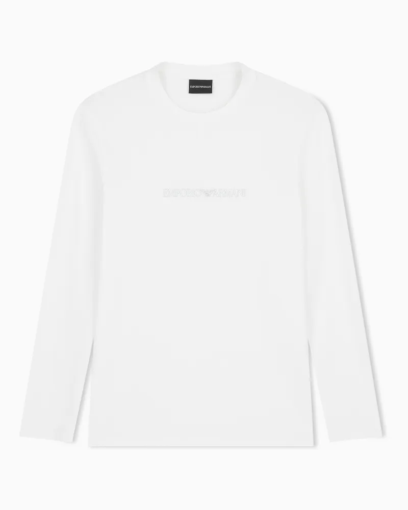 Emporio Armani Maglia slim fit in jersey Pima con stampa logo Bianco