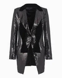 Emporio Armani OFFICIAL STORE Giacca Lunga Con Paillettes All Over E Dettagli In Velluto Nero