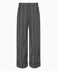 Emporio Armani OFFICIAL STORE Pantaloni Con Pinces E Risvolto In Lana Vergine Compatta Motivo Bande Chevron Grigio