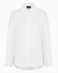 Emporio Armani OFFICIAL STORE Camicia Con Fondo Asimmetrico E Baschina Elastica In Popeline Bianco