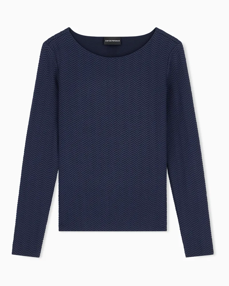 Emporio Armani Maglietta in jersey jacquard con motivo chevron in rilievo Blu