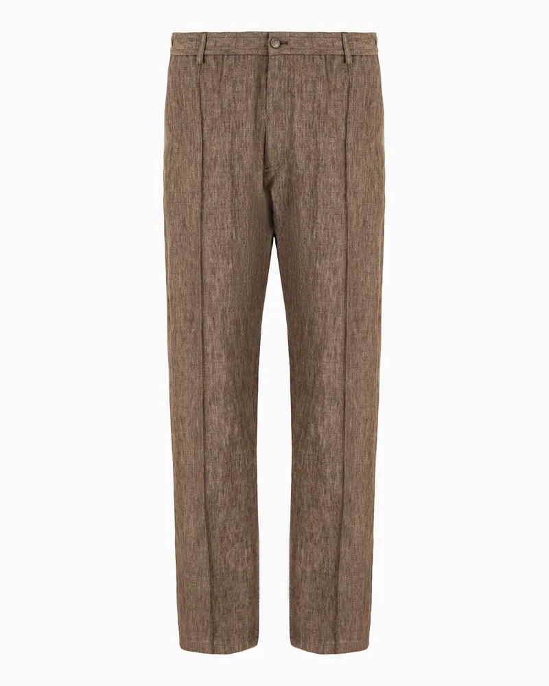 Emporio Armani Pantaloni con pinces in lino delavé mano crepe Marrone