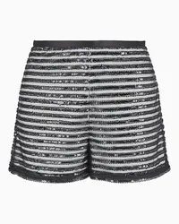 Emporio Armani OFFICIAL STORE Shorts In Tulle Con Motivo A Righe Di Paillettes Capsule Moon Nero