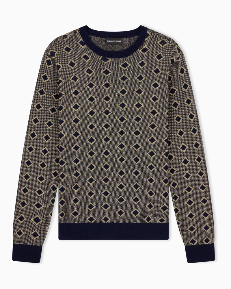 Emporio Armani Maglione in lana vergine jacquard motivo rombi Blu