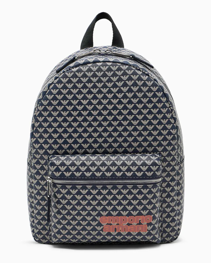 Emporio Armani Zaino in tessuto spalmato con logo eagle all over Blu