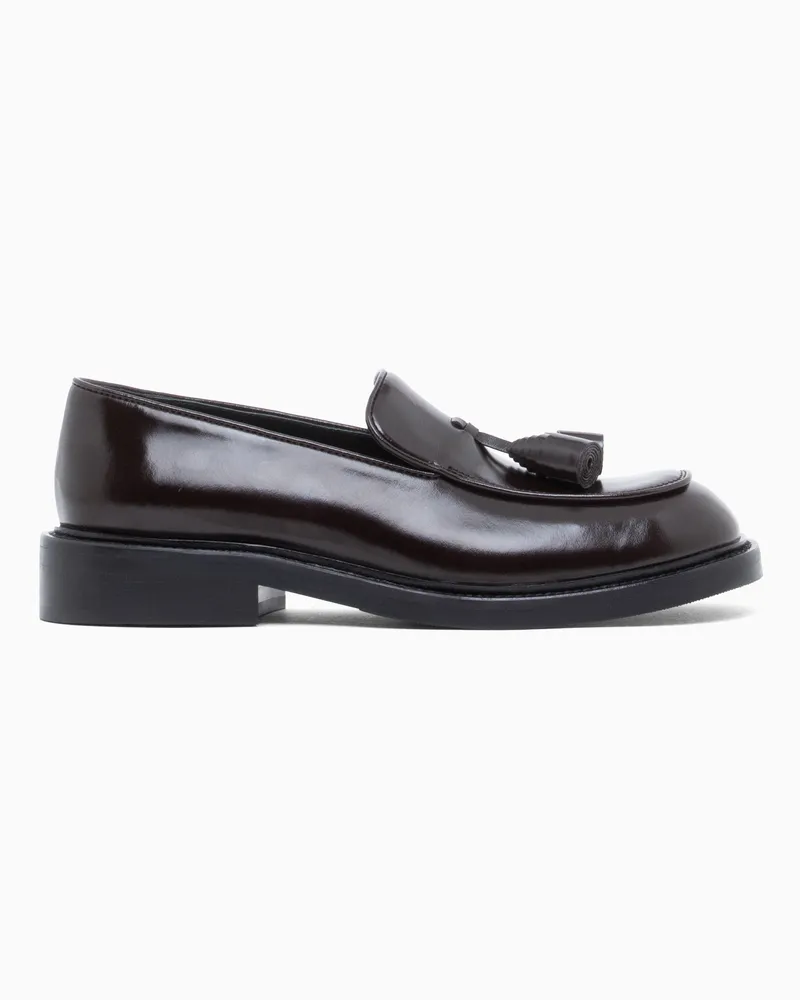 Emporio Armani Mocassini in pelle lucida con nappine Capsule Signature Marrone