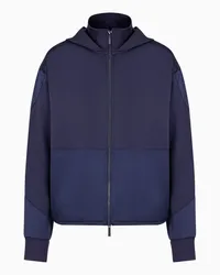 Emporio Armani OFFICIAL STORE Blouson Full Zip Con Cappuccio In Modal Interlock Soft Con Inserti In Raso Blu