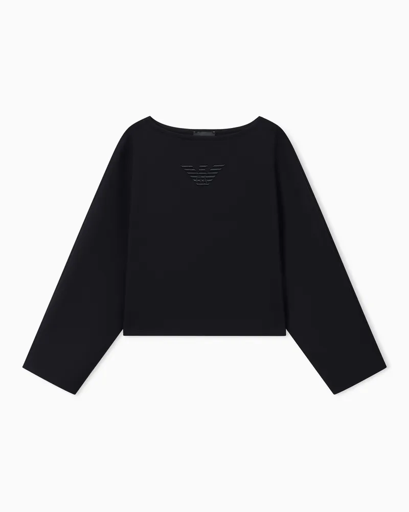 Emporio Armani Felpa cropped in double jersey con ricamo aquila Nero