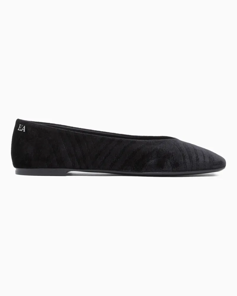 Emporio Armani Ballerine in velluto animalier con dettagli in pelle Nero