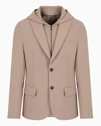 Emporio Armani OFFICIAL STORE Blazer Con Pettorina E Cappuccio In Misto Viscosa Beige