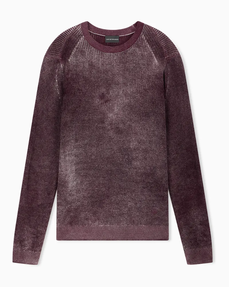 Emporio Armani Maglione in lana vergine a coste con stampa mélange Bordeaux