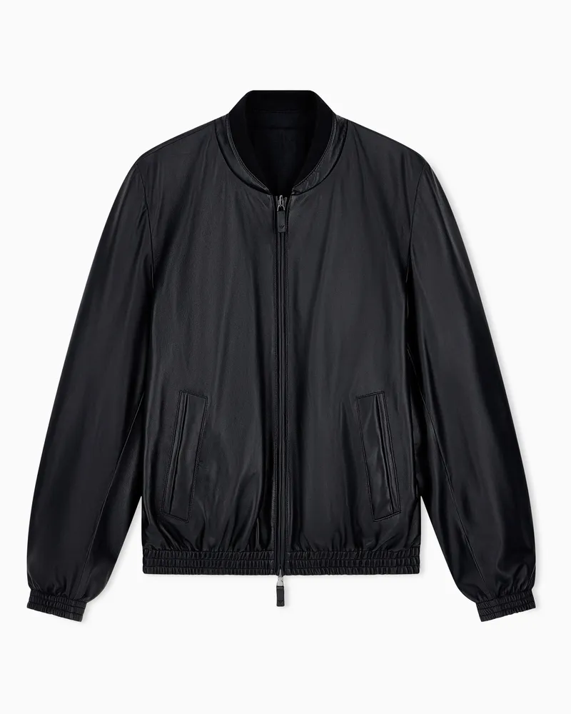Emporio Armani Bomber reversibile in nappa e tessuto idrorepellente Nero
