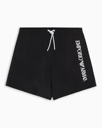 Emporio Armani OFFICIAL STORE Costume Shorts In Tessuto Crinkle Con Ricamo Logo Laterale Nero