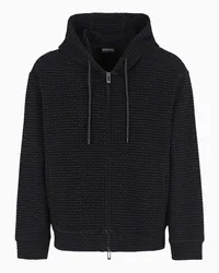 Emporio Armani OFFICIAL STORE Felpa Con Zip E Cappuccio In Double Jersey Lettering Flock All Over Nero