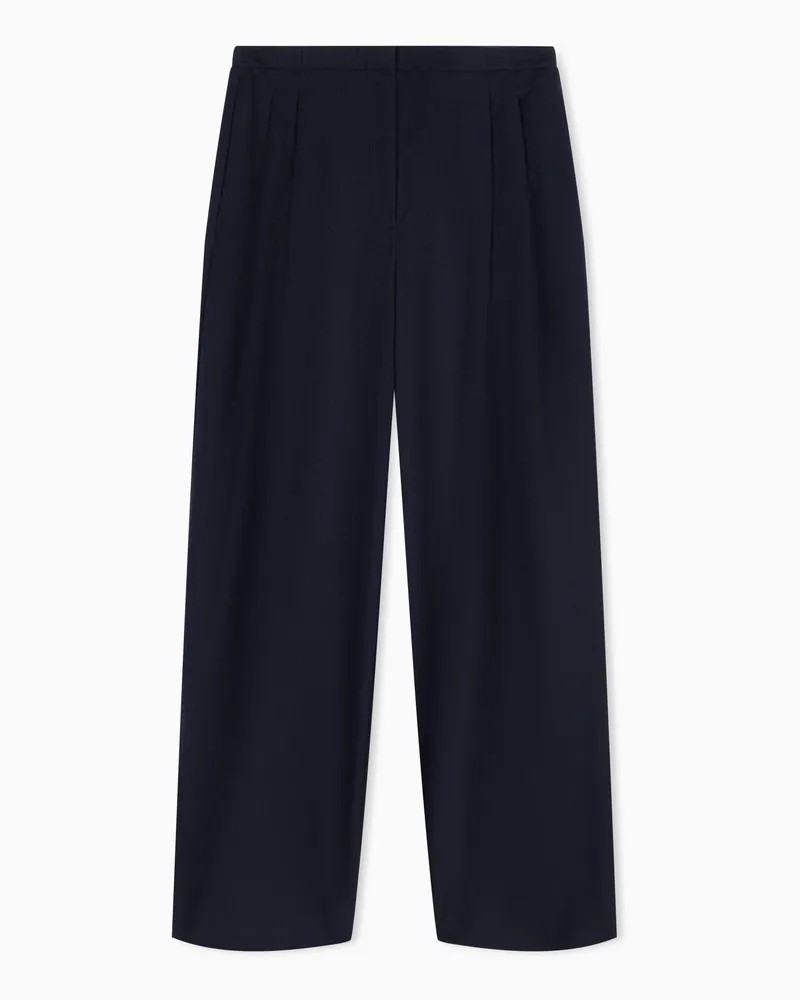 Emporio Armani Pantaloni a gamba larga in drap leggero di lana e cashmere Blu