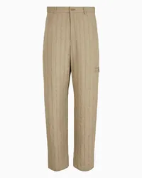 Emporio Armani OFFICIAL STORE Pantaloni In Misto Viscosa Mano Pesca Motivo A Righe Tono Su Tono Beige