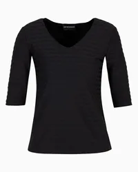 Emporio Armani OFFICIAL STORE Maglia Scollo V Con Maniche 3/4 In Jersey Bi Stretch Jacquard Nero