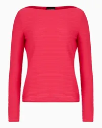 Emporio Armani OFFICIAL STORE Maglia Scollo A Barca In Jersey Di Nylon Jacquard Stretch Rosso