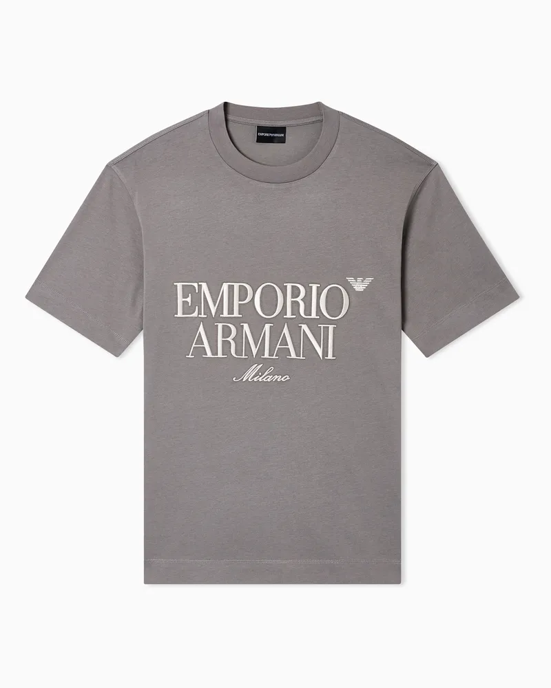 Emporio Armani T-shirt in jersey pesante con ricamo logo a rilievo Grigio