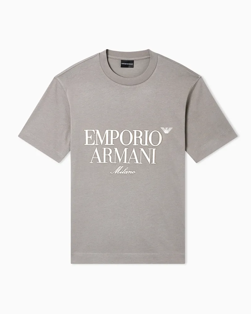 Emporio Armani T-shirt in jersey pesante con ricamo logo a rilievo Grigio