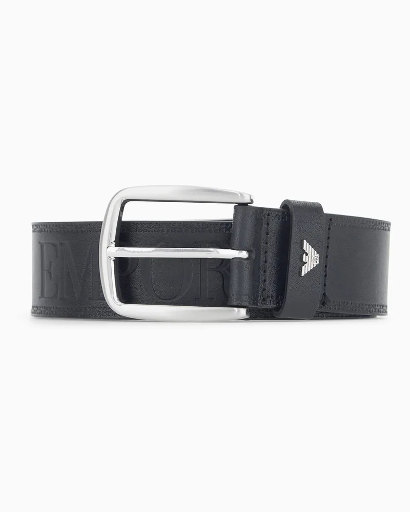 Emporio Armani Cintura in pelle con ardiglione e logo impresso Nero