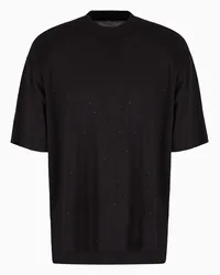 Emporio Armani OFFICIAL STORE T-shirt Over Fit In Jersey Misto Lyocell Con Strass Clubwear Asv Nero