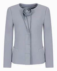 Emporio Armani OFFICIAL STORE Giacca In Tessuto Tecnico Stretch Con Nervature E Dettaglio Rosa In Satin Azzurro