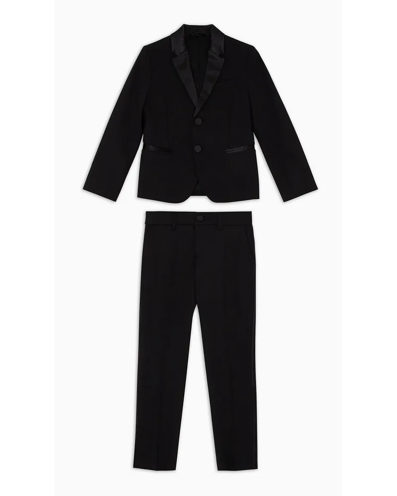 Emporio Armani OFFICIAL STORE Abito Tuxedo Monopetto In Fresco Lana Con Dettagli In Satin Nero