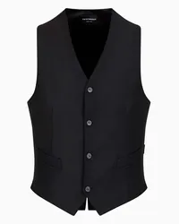 Emporio Armani OFFICIAL STORE Gilet Monopetto In Lana Vergine Pettinata Nero