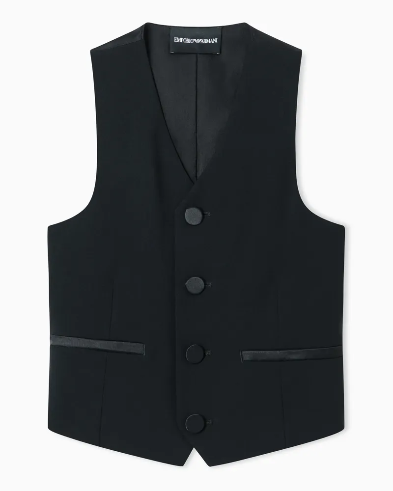 Emporio Armani Gilet monopetto in fresco lana con dettagli in satin Nero