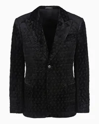 Emporio Armani OFFICIAL STORE Giacca Monopetto In Velluto Con Ricamo Zig Zag All Over Nero