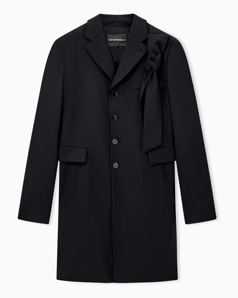 Emporio Armani Cappotto monopetto in granité di lana stretch con fiocco Nero