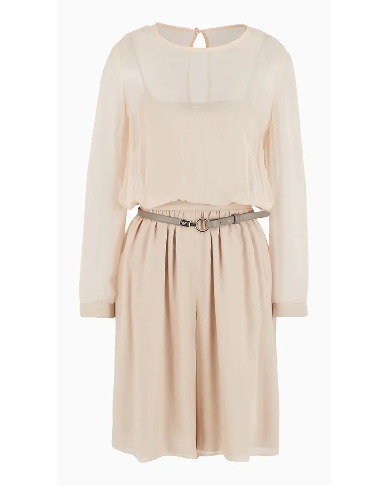 Emporio Armani OFFICIAL STORE Tuta Corta Effetto Due Pezzi In Seta Chiffon E Doppia Georgette Icon Beige