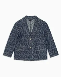 Emporio Armani OFFICIAL STORE Giacca Monopetto In Denim Jacquard Lettering All Over Blu