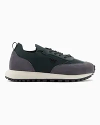 Emporio Armani OFFICIAL STORE Sneakers In Maglia Con Dettagli Suede Verde