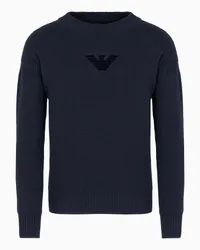 Emporio Armani OFFICIAL STORE Maglione In Misto Lana Vergine E Cotone Con Aquila A Rilievo Soft Blu