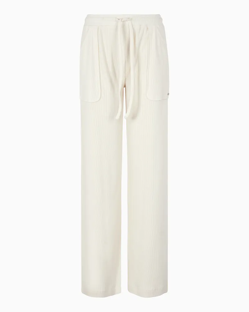 Emporio Armani Pantaloni loungewear in viscosa a costine Bianco