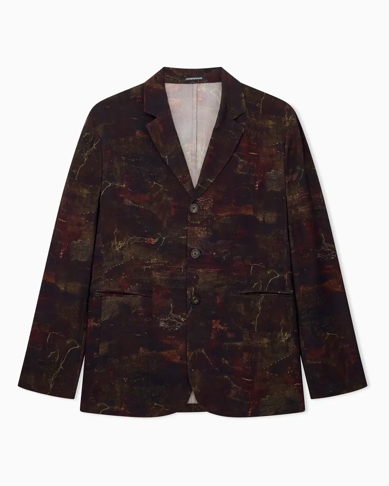 Emporio Armani Giacca monopetto in twill di cupro stampa all over Marrone